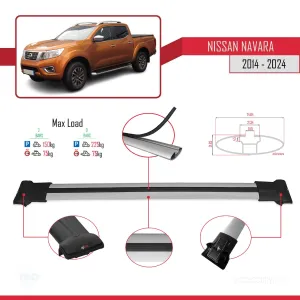 Nissan Navara 2014 ve Sonrası ile Uyumlu FLY Model Ara Atkı Tavan Barı GRİ thumb 5