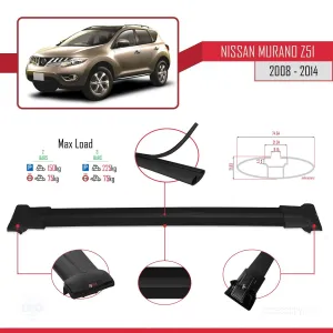 Nissan Murano (Z51) 2008-2014 Arası ile uyumlu FLY Model Ara Atkı Tavan Barı SİYAH thumb 4