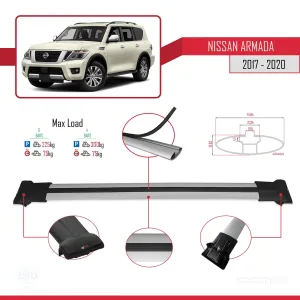 Nissan Armada Y62 2017-2020 Arası ile uyumlu FLY Model Ara Atkı Tavan Barı GRİ 3 ADET BAR thumb 4