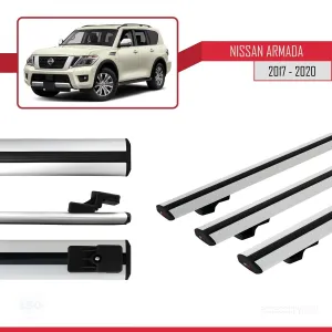 Nissan Armada Y62 2017-2020 Arası ile uyumlu Basic Model Ara Atkı Tavan Barı GRİ 3 ADET thumb 3
