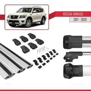 Nissan Armada Y62 2017-2020 Arası ile uyumlu ACE-1 Ara Atkı Tavan Barı GRİ 3 ADET BAR thumb 5