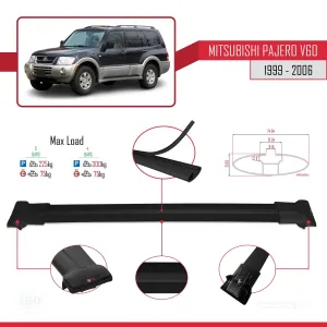 Mitsubishi Pajero (V60) 5 Kapı 1999-2006 Arası ile Uyumlu FLY Model Ara Atkı Tavan Barı SİYAH 3 ADET BAR thumb 4