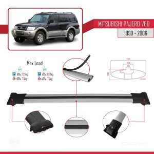 Mitsubishi Pajero (V60) 5 Kapı 1999-2006 Arası ile Uyumlu FLY Model Ara Atkı Tavan Barı GRİ 3 ADET BAR thumb 4