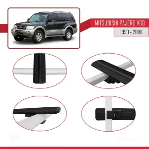Mitsubishi Pajero (V60) 5 Kapı 1999-2006 Arası ile uyumlu Basic Model Ara Atkı Tavan Barı SİYAH 3 ADET thumb 4