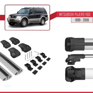 Mitsubishi Pajero (V60) 5 Kapı 1999-2006 Arası ile uyumlu ACE-1 Ara Atkı Tavan Barı GRİ thumb 5