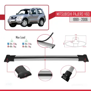 Mitsubishi Pajero (V60) 3 Kapı 1999-2006 Arası ile uyumlu FLY Model Ara Atkı Tavan Barı GRİ thumb 4