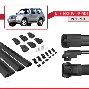 Mitsubishi Pajero (V60) 3 Kapı 1999-2006 Arası ile uyumlu ACE-1 Ara Atkı Tavan Barı SİYAH 3 ADET BAR thumb 5