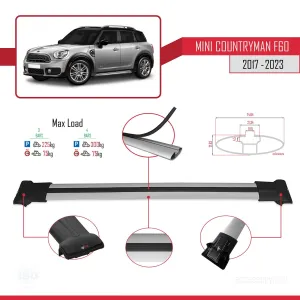 Mini Countryman (F60) 2017-2023 Arası ile Uyumlu FLY Model Ara Atkı Tavan Barı GRİ 3 ADET BAR thumb 4