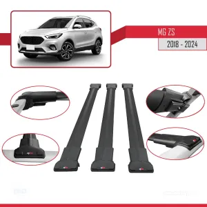 MG ZS 2018 ve Sonrası ile Uyumlu FLY Model Ara Atkı Tavan Barı SİYAH 3 ADET BAR thumb 5