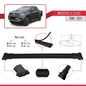 Mercedes X Class 2018 ve Sonrası ile Uyumlu FLY Model Ara Atkı Tavan Barı SİYAH thumb 4