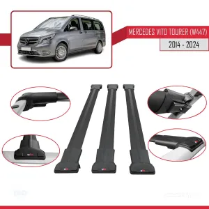 Mercedes Vito Tourer (W447) 2014 ve Sonrası ile Uyumlu FLY Model Ara Atkı Tavan Barı SİYAH 3 ADET BAR thumb 5