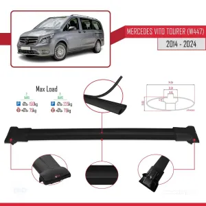 Mercedes Vito Tourer (W447) 2014 ve Sonrası ile Uyumlu FLY Model Ara Atkı Tavan Barı SİYAH thumb 4