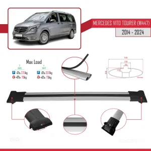 Mercedes Vito Tourer (W447) 2014 ve Sonrası ile Uyumlu FLY Model Ara Atkı Tavan Barı GRİ 3 ADET BAR thumb 4