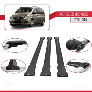 Mercedes Vito (W639) 2010-2014 Arası ile uyumlu FLY Model Ara Atkı Tavan Barı SİYAH 3 ADET BAR thumb 5