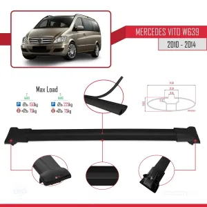 Mercedes Vito (W639) 2010-2014 Arası ile uyumlu FLY Model Ara Atkı Tavan Barı SİYAH thumb 4