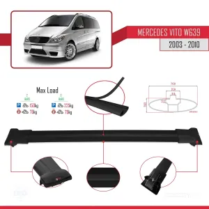 Mercedes Vito (W639) 2003-2010 Arası ile uyumlu FLY Model Ara Atkı Tavan Barı SİYAH thumb 4