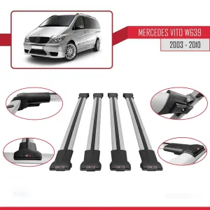 Mercedes Vito (W639) 2003-2010 Arası ile uyumlu FLY Model Ara Atkı Tavan Barı GRİ 4 ADET BAR thumb 5