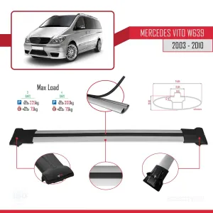 Mercedes Vito (W639) 2003-2010 Arası ile uyumlu FLY Model Ara Atkı Tavan Barı GRİ 3 ADET BAR thumb 4