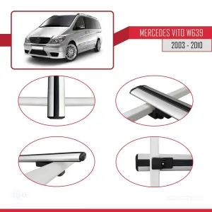 Mercedes Vito (W639) 2003-2010 Arası ile uyumlu Basic Model Ara Atkı Tavan Barı GRİ 3 ADET thumb 4