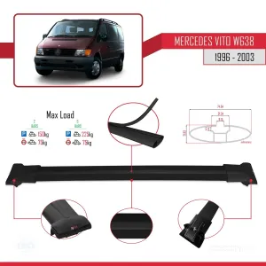 Mercedes Vito (W638) 1996-2003 Arası ile uyumlu FLY Model Ara Atkı Tavan Barı SİYAH thumb 4
