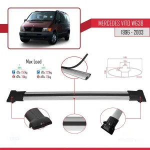 Mercedes Vito (W638) 1996-2003 Arası ile uyumlu FLY Model Ara Atkı Tavan Barı GRİ thumb 4