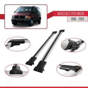 Mercedes Vito (W638) 1996-2003 Arası ile uyumlu FLY Model Ara Atkı Tavan Barı GRİ thumb 5