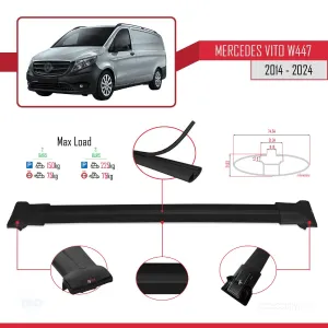 Mercedes Vito (W447) 2014 ve Sonrası ile Uyumlu FLY Model Ara Atkı Tavan Barı SİYAH thumb 5