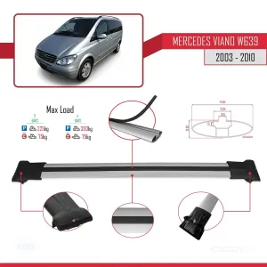 Mercedes Viano 2003-2010 Arası ile uyumlu FLY Model Ara Atkı Tavan Barı GRİ 4 ADET BAR thumb 4