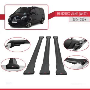 Mercedes Viano (W447) 2015 ve Sonrası ile Uyumlu FLY Model Ara Atkı Tavan Barı SİYAH 3 ADET BAR thumb 5