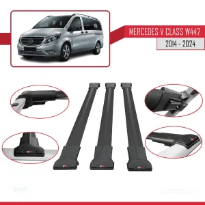 Mercedes V Class W447 2014 ve Sonrası ile uyumlu FLY Model Ara Atkı Tavan Barı SİYAH 3 ADET BAR thumb 5