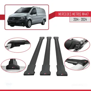 Mercedes Metris (W447) 2014 ve Sonrası ile uyumlu FLY Model Ara Atkı Tavan Barı SİYAH 3 ADET BAR thumb 5