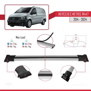 Mercedes Metris (W447) 2014 ve Sonrası ile uyumlu FLY Model Ara Atkı Tavan Barı GRİ 3 ADET BAR thumb 4