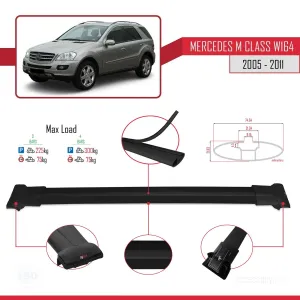 Mercedes M Class (W164) 2005-2011 Arası ile Uyumlu FLY Model Ara Atkı Tavan Barı SİYAH 3 ADET BAR thumb 4