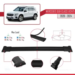 Mercedes GLB-Class (X247) 2020 ve Sonrası ile Uyumlu FLY Model Ara Atkı Tavan Barı SİYAH 3 ADET BAR thumb 4