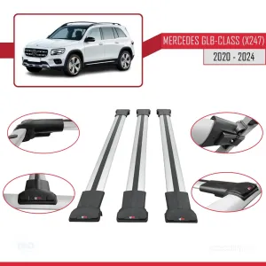 Mercedes GLB-Class (X247) 2020 ve Sonrası ile Uyumlu FLY Model Ara Atkı Tavan Barı GRİ 3 ADET BAR thumb 5