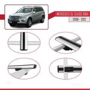 Mercedes GL Class (X164) 2006-2012 Arası ile uyumlu Basic Model Ara Atkı Tavan Barı GRİ 3 ADET thumb 4