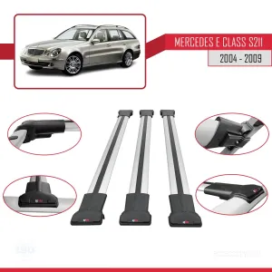 Mercedes E Class S211 2004-2009 Arası ile uyumlu FLY Model Ara Atkı Tavan Barı GRİ 3 ADET BAR thumb 5
