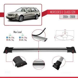 Mercedes E Class S211 2004-2009 Arası ile uyumlu FLY Model Ara Atkı Tavan Barı GRİ thumb 4