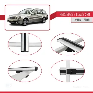 Mercedes E Class S211 2004-2009 Arası ile uyumlu Basic Model Ara Atkı Tavan Barı GRİ 3 ADET thumb 4