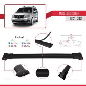 Mercedes Citan 2012-2021 (W415) Arası ile uyumlu FLY Model Ara Atkı Tavan Barı SİYAH 4 ADET BAR thumb 4