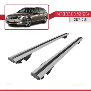 Mercedes C Class (W204) SW 2007-2011 Arası ile uyumlu HOOK Model Anahtar Kilitli Ara Atkı Tavan Barı GRİ thumb 4
