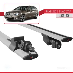 Mercedes C Class (W204) SW 2007-2011 Arası ile uyumlu HOOK Model Anahtar Kilitli Ara Atkı Tavan Barı GRİ thumb 5