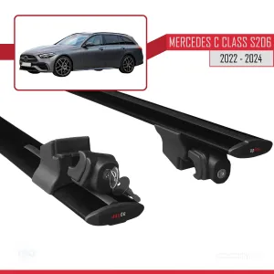 Mercedes C Class (S206) 2022 ve Sonrası ile uyumlu HOOK Model Anahtar Kilitli Ara Atkı Tavan Barı SİYAH thumb 5