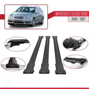 Mercedes C Class (S203) 2000-2007 Arası ile Uyumlu FLY Model Ara Atkı Tavan Barı SİYAH 3 ADET BAR thumb 5