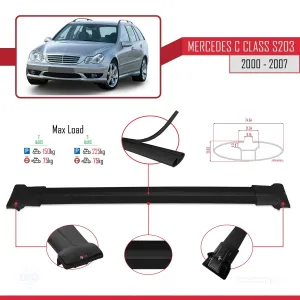 Mercedes C Class (S203) 2000-2007 Arası ile uyumlu FLY Model Ara Atkı Tavan Barı SİYAH thumb 4
