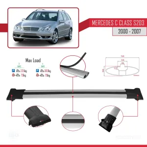 Mercedes C Class (S203) 2000-2007 Arası ile Uyumlu FLY Model Ara Atkı Tavan Barı GRİ 3 ADET BAR thumb 4