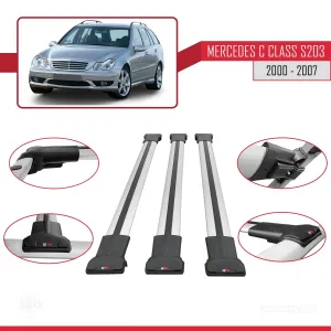Mercedes C Class (S203) 2000-2007 Arası ile Uyumlu FLY Model Ara Atkı Tavan Barı GRİ 3 ADET BAR thumb 5