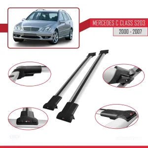 Mercedes C Class (S203) 2000-2007 Arası ile uyumlu FLY Model Ara Atkı Tavan Barı GRİ thumb 5