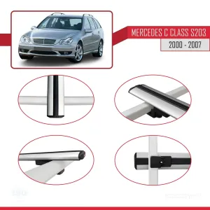Mercedes C Class (S203) 2000-2007 Arası ile uyumlu Basic Model Ara Atkı Tavan Barı GRİ 3 ADET thumb 4
