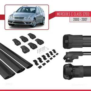 Mercedes C Class (S203) 2000-2007 Arası ile uyumlu ACE-1 Ara Atkı Tavan Barı SİYAH 3 ADET BAR thumb 5